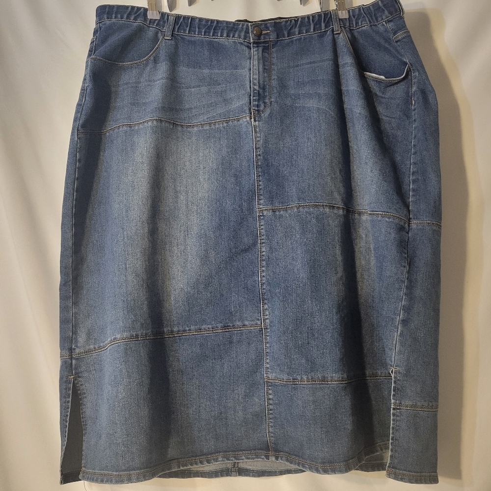 Catherines Blue Denim Patchwork Midi Skirt 26/28W
